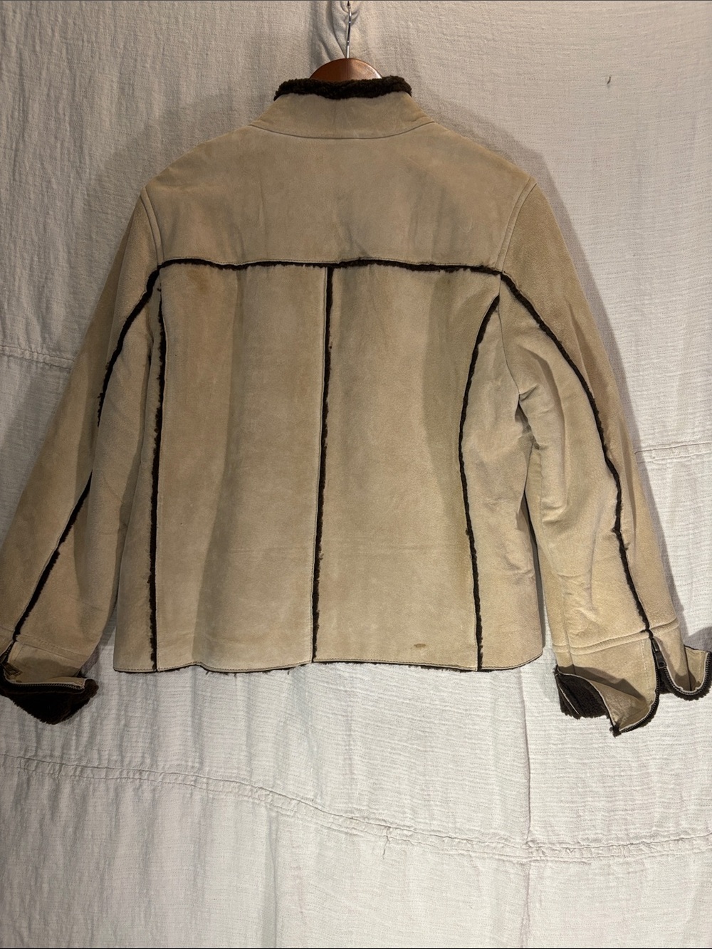 Vintage Co & Eddy Genuine Suede Sherpa Lined Zip Up Jacket Coat Tan Boho 12 EUC - Picture 7 of 10